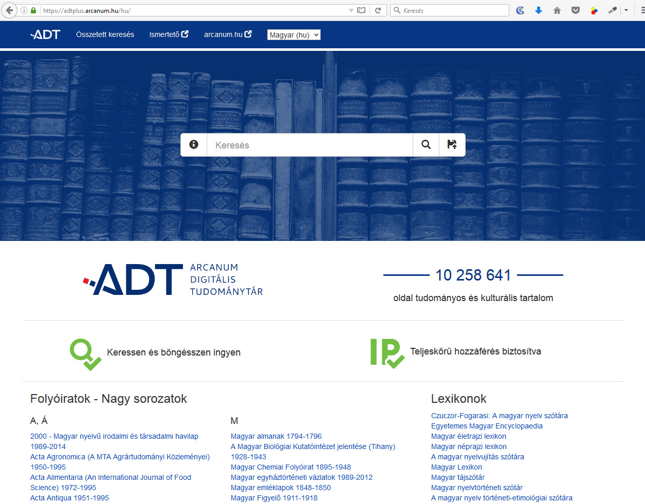 Arcanum Digitális Tudománytár (ADTPlus) - http://adtplus.arcanum.hu