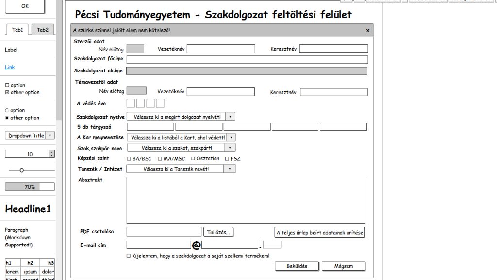 Egy szakdolgozati feltöltési űrlap terve